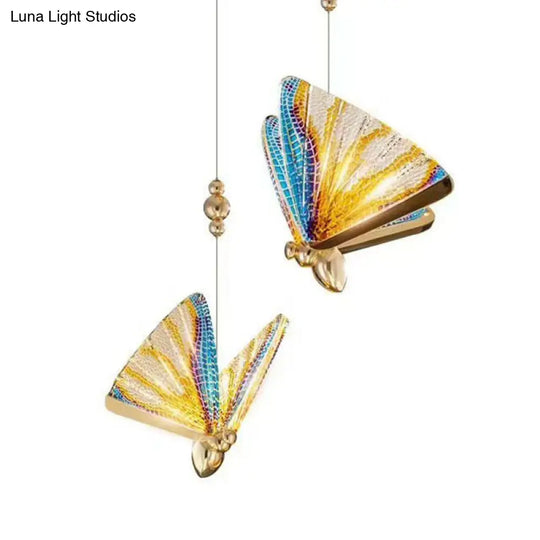 Acrylic Led Pendant Light Fixture: Art Deco Suspension Lighting For Bedroom With Butterfly Design