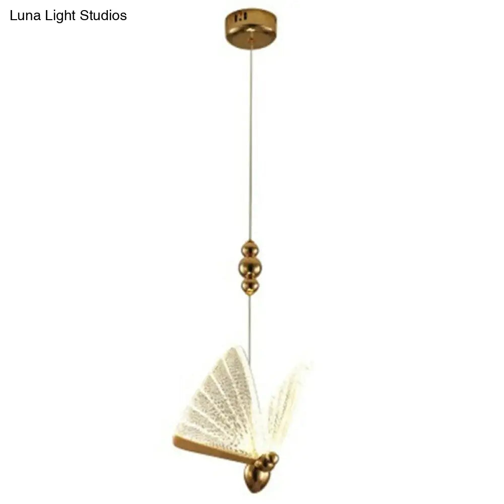 Acrylic Led Pendant Light Fixture: Art Deco Suspension Lighting For Bedroom With Butterfly Design