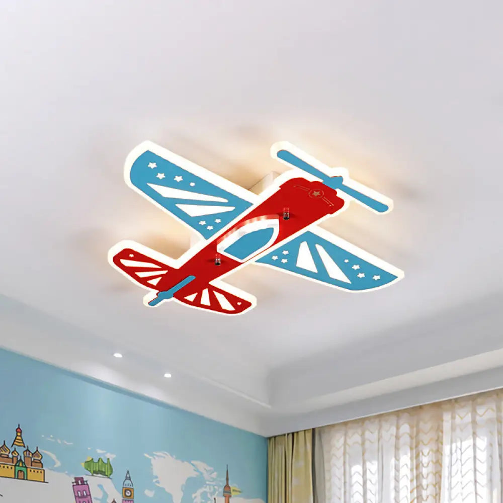 Acrylic Led Plane Shape Flush Ceiling Light For Boy’s Room In Red And Blue Red - Blue
