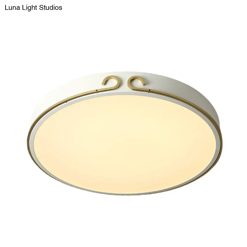 Acrylic Led Round Flushmount Macaron Fixture In White/Grey/Green - Headband Deco