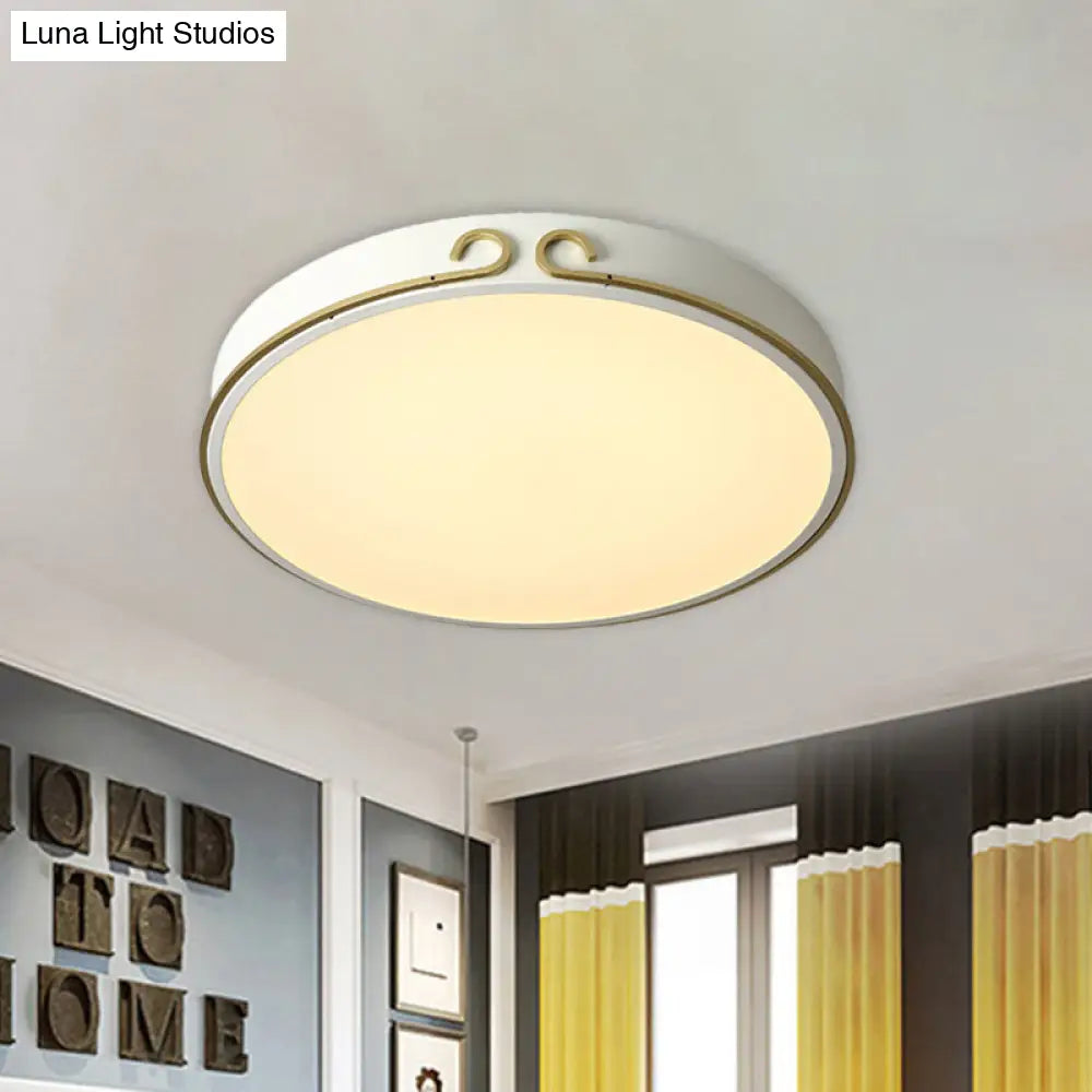 Acrylic Led Round Flushmount Macaron Fixture In White/Grey/Green - Headband Deco