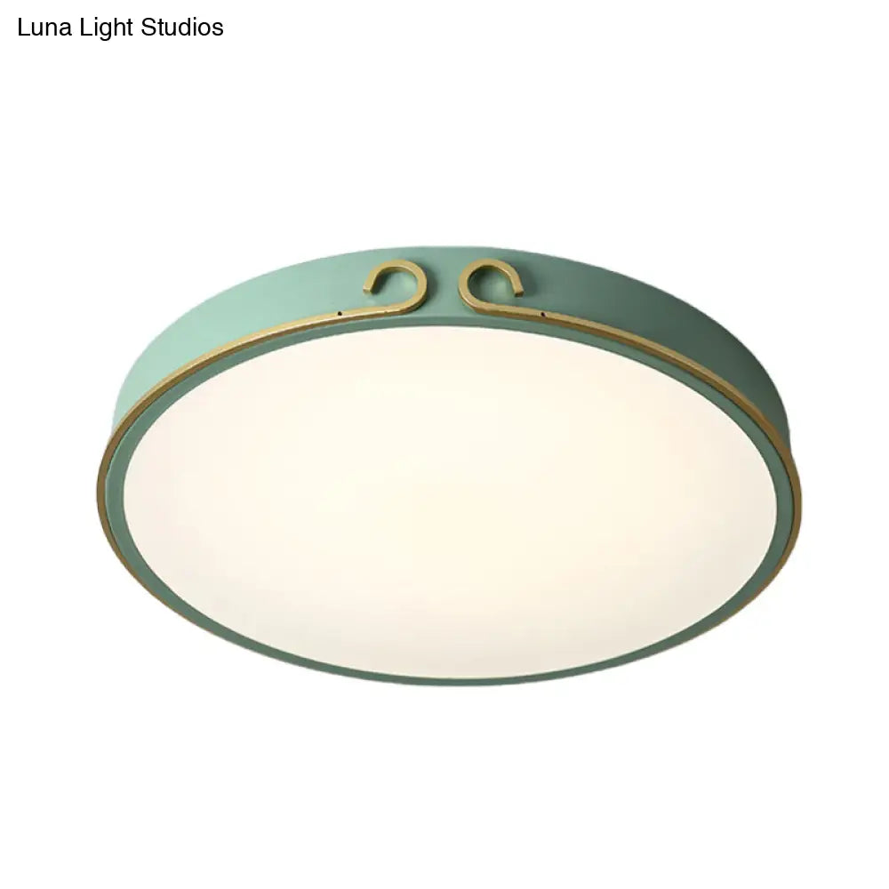 Acrylic Led Round Flushmount Macaron Fixture In White/Grey/Green - Headband Deco