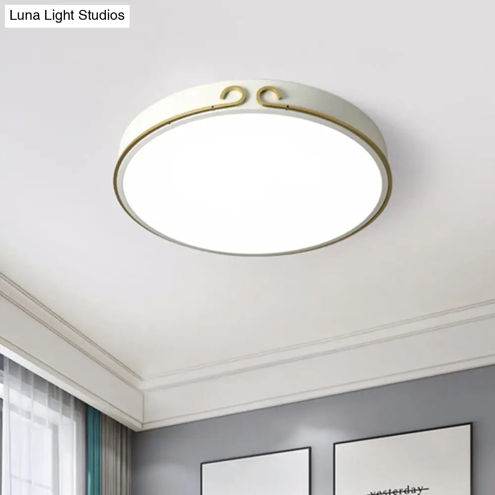 Acrylic Led Round Flushmount Macaron Fixture In White/Grey/Green - Headband Deco