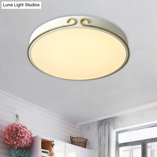 Acrylic Led Round Flushmount Macaron Fixture In White/Grey/Green - Headband Deco White