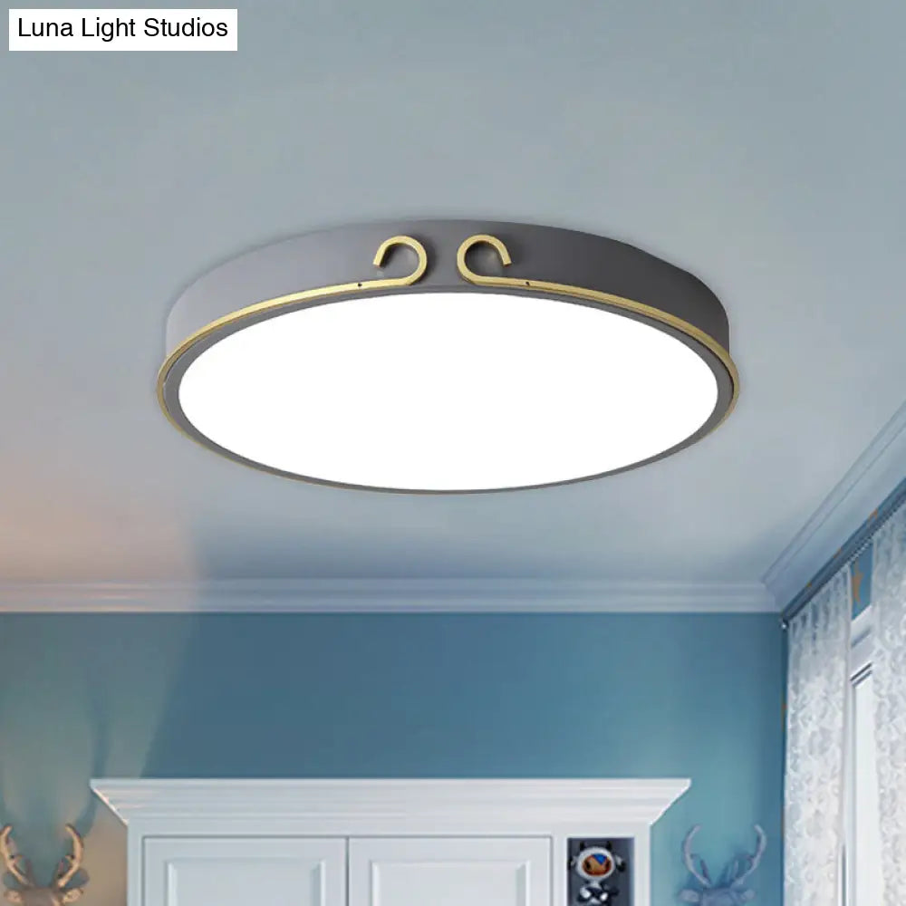 Acrylic Led Round Flushmount Macaron Fixture In White/Grey/Green - Headband Deco