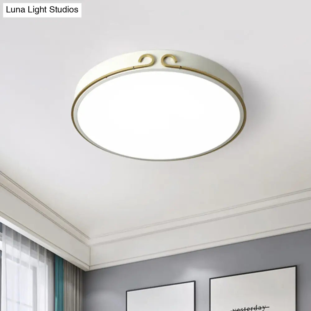 Acrylic Led Round Flushmount Macaron Fixture In White/Grey/Green - Headband Deco
