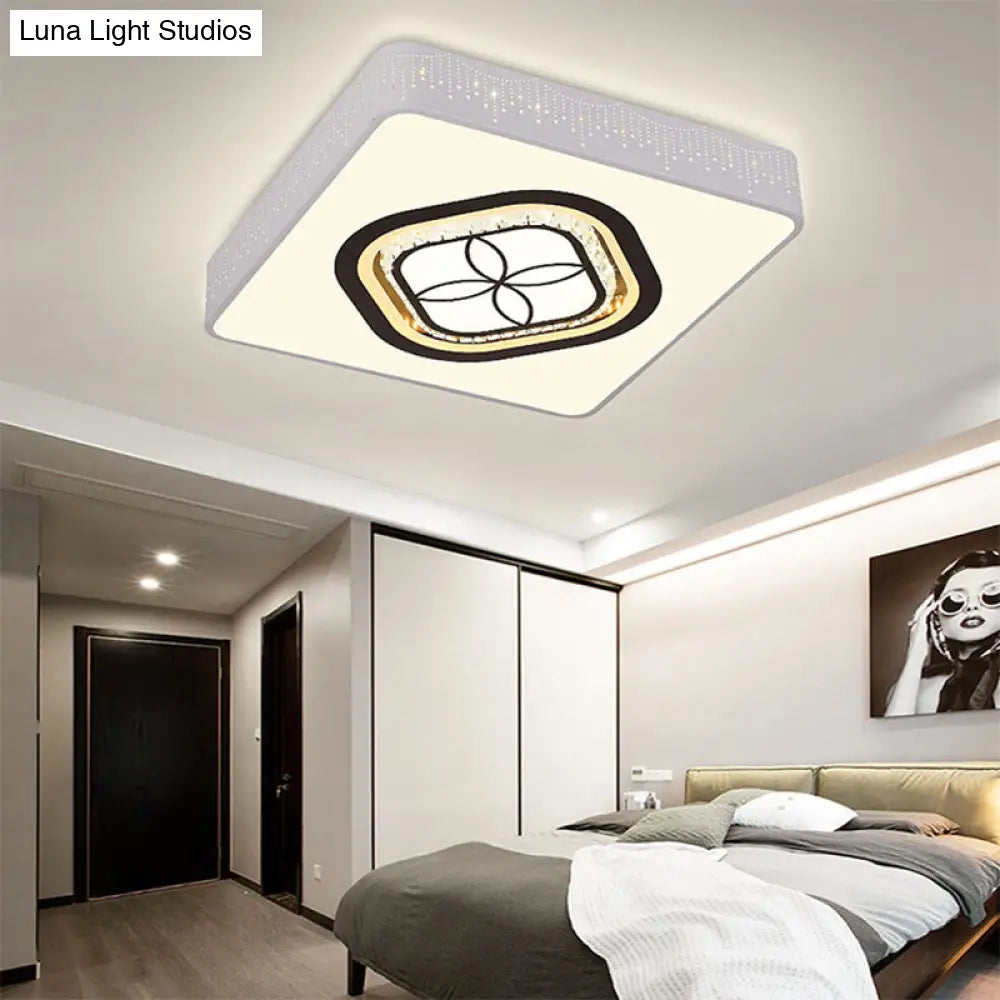 Acrylic Led Square Ceiling Light With Crystal Patterns For Bedroom White /