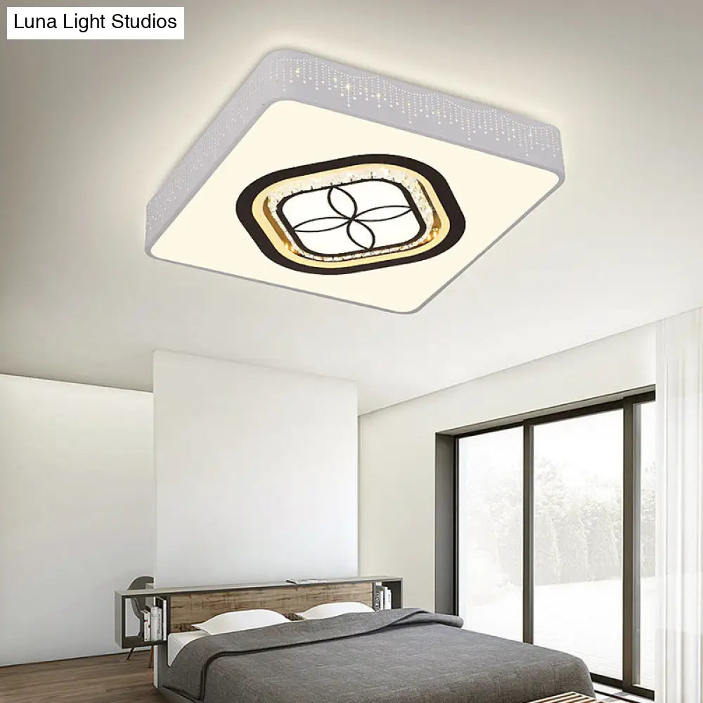 Acrylic Led Square Ceiling Light With Crystal Patterns For Bedroom