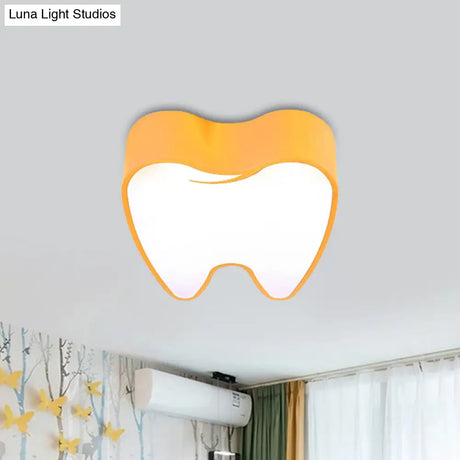 Acrylic Led Tooth Flushmount Ceiling Lamp In Child - Friendly Pink/Yellow