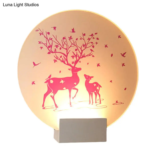 Acrylic Led Wall Sconce: Round/Square Nordic White And Pink/Purple Deer Mural Lighting For Bedside