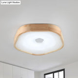 Acrylic Led Wood Pentagon Flush Ceiling Light - Simple Style Beige Bedroom Fixture Warm/White