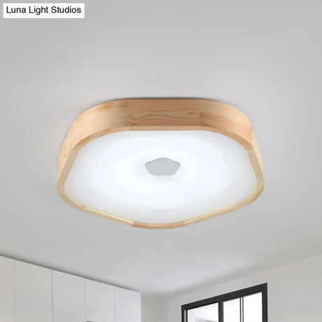 Acrylic Led Wood Pentagon Flush Ceiling Light - Simple Style Beige Bedroom Fixture Warm/White