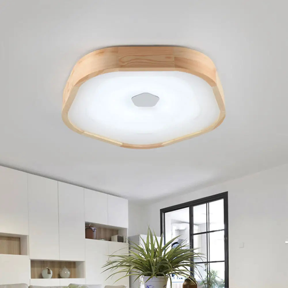 Acrylic Led Wood Pentagon Flush Ceiling Light - Simple Style Beige Bedroom Fixture Warm/White