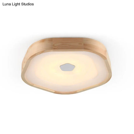Acrylic Led Wood Pentagon Flush Ceiling Light - Simple Style Beige Bedroom Fixture Warm/White