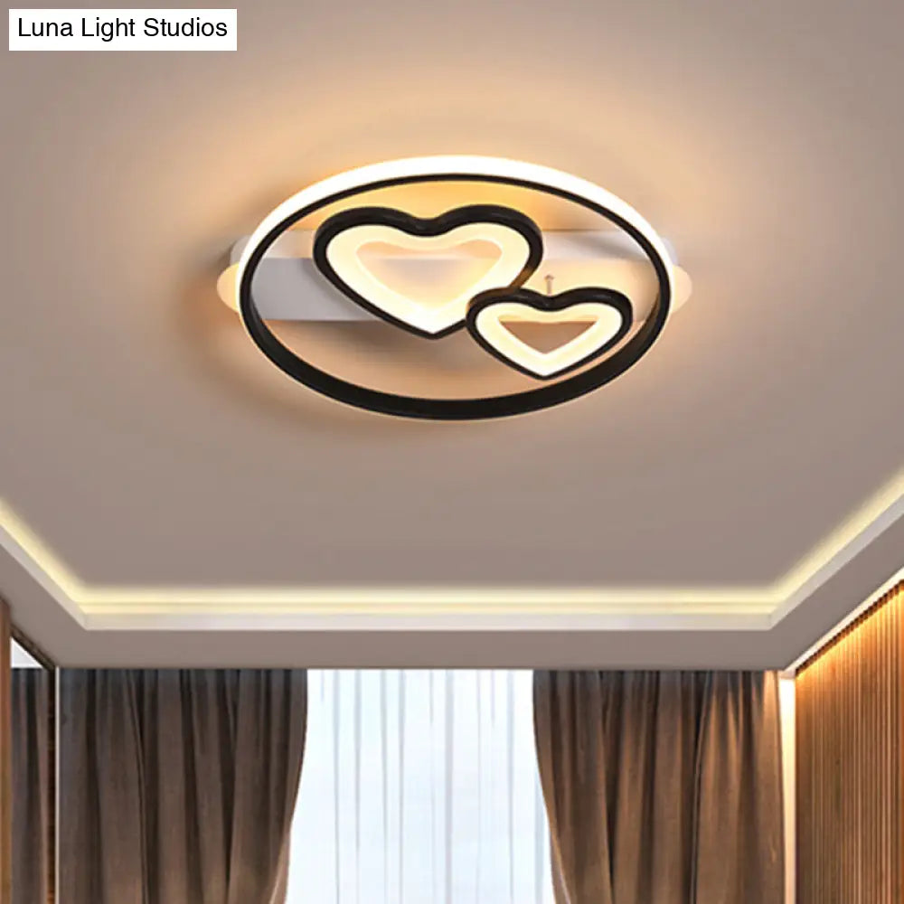 Acrylic Loving Hearts Led Flush Mount Ceiling Lamp - Simplicity 18/21.5 Wide Gold/Black/White Ring