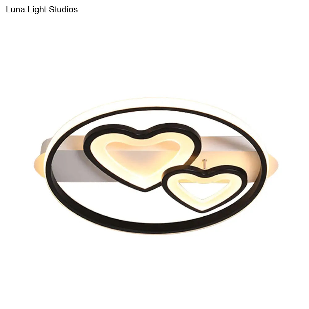 Acrylic Loving Hearts Led Flush Mount Ceiling Lamp - Simplicity 18/21.5 Wide Gold/Black/White Ring