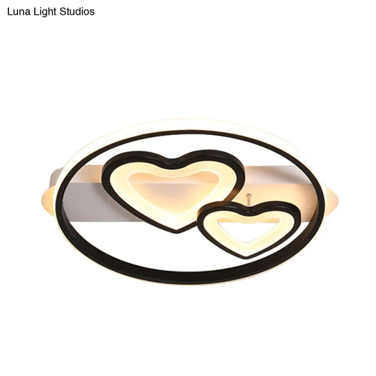 Acrylic Loving Hearts Led Flush Mount Ceiling Lamp - Simplicity 18/21.5 Wide Gold/Black/White Ring