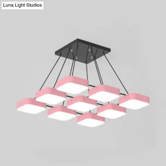 Acrylic Macaron Style Pendant Light For Kindergartens: Square Shade Chandelier