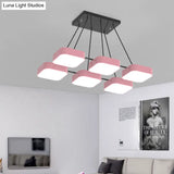 Acrylic Macaron Style Pendant Light For Kindergartens: Square Shade Chandelier