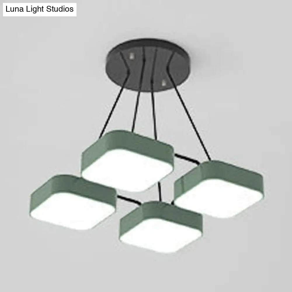 Acrylic Macaron Style Pendant Light For Kindergartens: Square Shade Chandelier