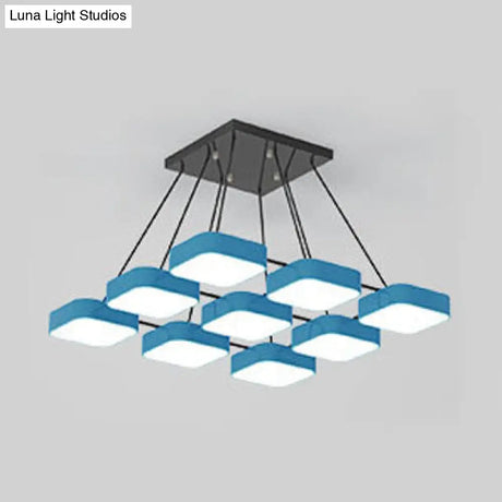 Acrylic Macaron Style Pendant Light For Kindergartens: Square Shade Chandelier