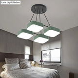 Acrylic Macaron Style Pendant Light For Kindergartens: Square Shade Chandelier