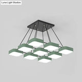 Acrylic Macaron Style Pendant Light For Kindergartens: Square Shade Chandelier