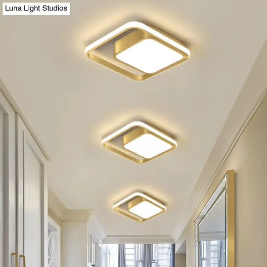 Acrylic Minimalist Led Flush Mount Ceiling Light In Gold For Square Hallways