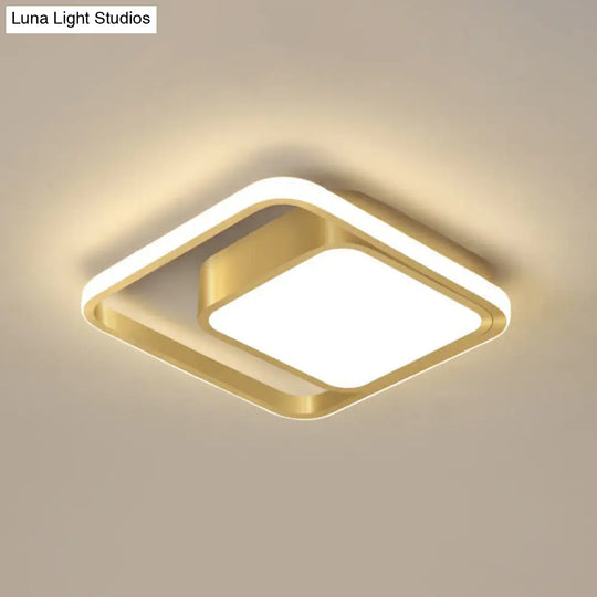 Acrylic Minimalist Led Flush Mount Ceiling Light In Gold For Square Hallways / Third Gear