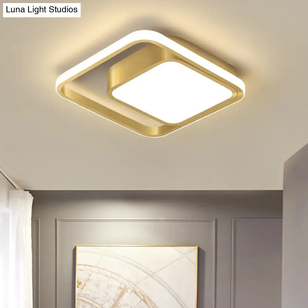Acrylic Minimalist Led Flush Mount Ceiling Light In Gold For Square Hallways