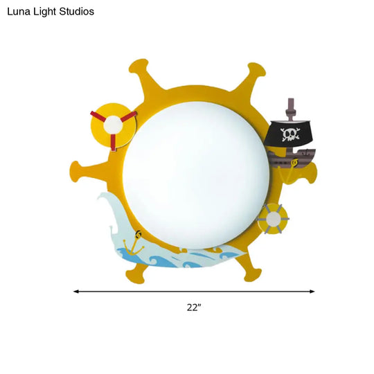 Acrylic Nautical Ship Flush Ceiling Light For Child’s Bedroom In Yellow