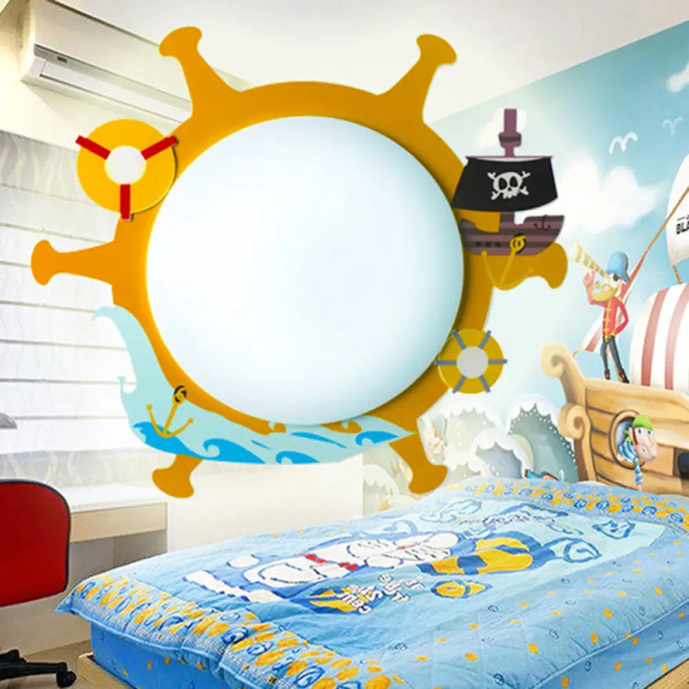 Acrylic Nautical Ship Flush Ceiling Light For Child’s Bedroom In Yellow