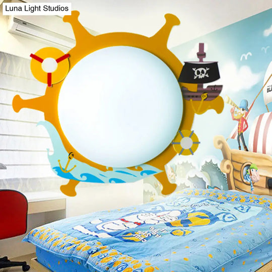 Acrylic Nautical Ship Flush Ceiling Light For Childs Bedroom In Yellow