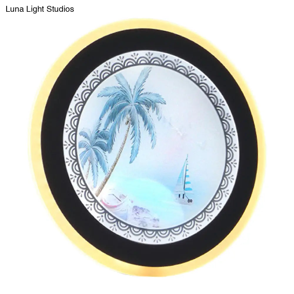 Acrylic Nordic Style Led Round Tree Wall Mounted Lamp In Yellow/Blue For Living Room