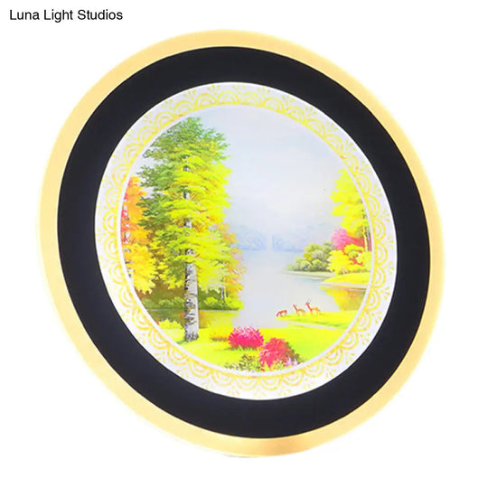 Acrylic Nordic Style Led Round Tree Wall Mounted Lamp In Yellow/Blue For Living Room
