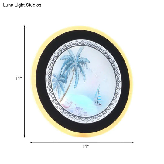 Acrylic Nordic Style Led Round Tree Wall Mounted Lamp In Yellow/Blue For Living Room