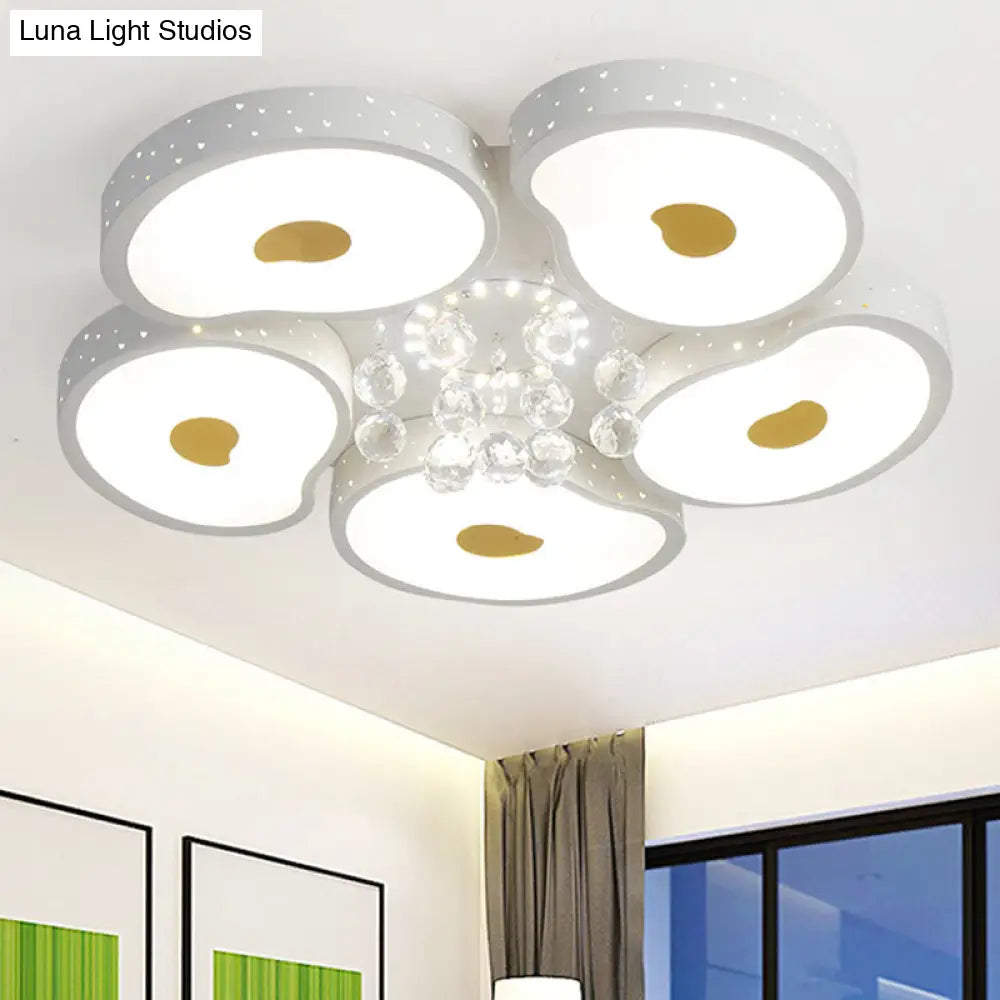 Acrylic Petal Ceiling Mount Light With Crystal Ball Kids Led Lamp In White For Living Room 5 / Third