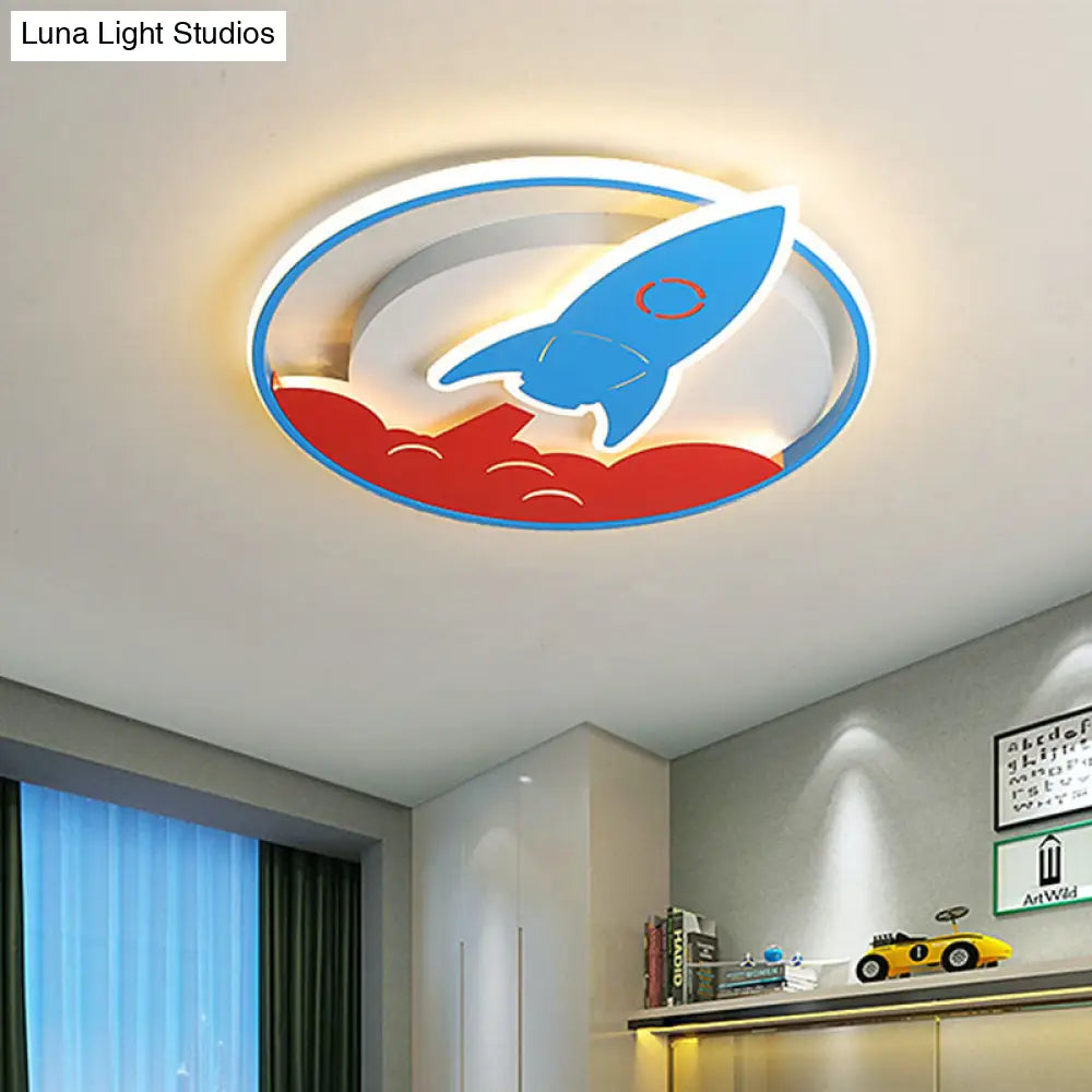Acrylic Rocket Flush - Mount Light Fixture - Led Blue Ceiling Lamp For Boys Bedroom (16’/19.5’