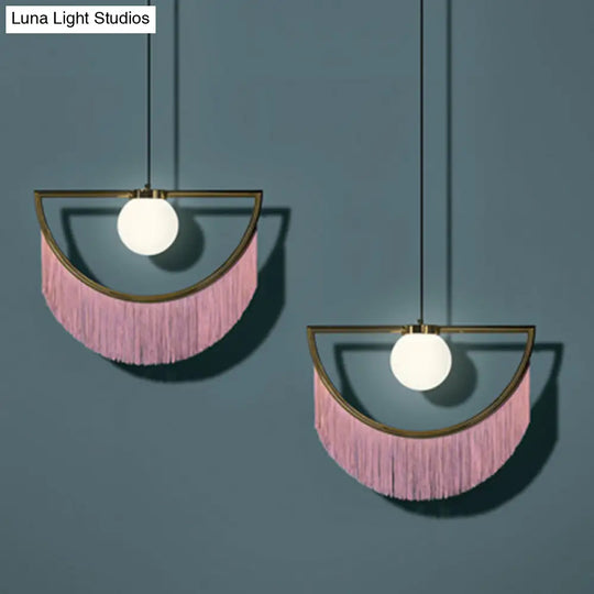 Acrylic Round Ceiling Light In Pink With Fringe Decor Single-Bulb Nordic Pendant For Living Room