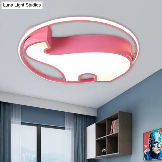 Acrylic Round Flush Mount Cartoon Ceiling Light For Bedroom Pink