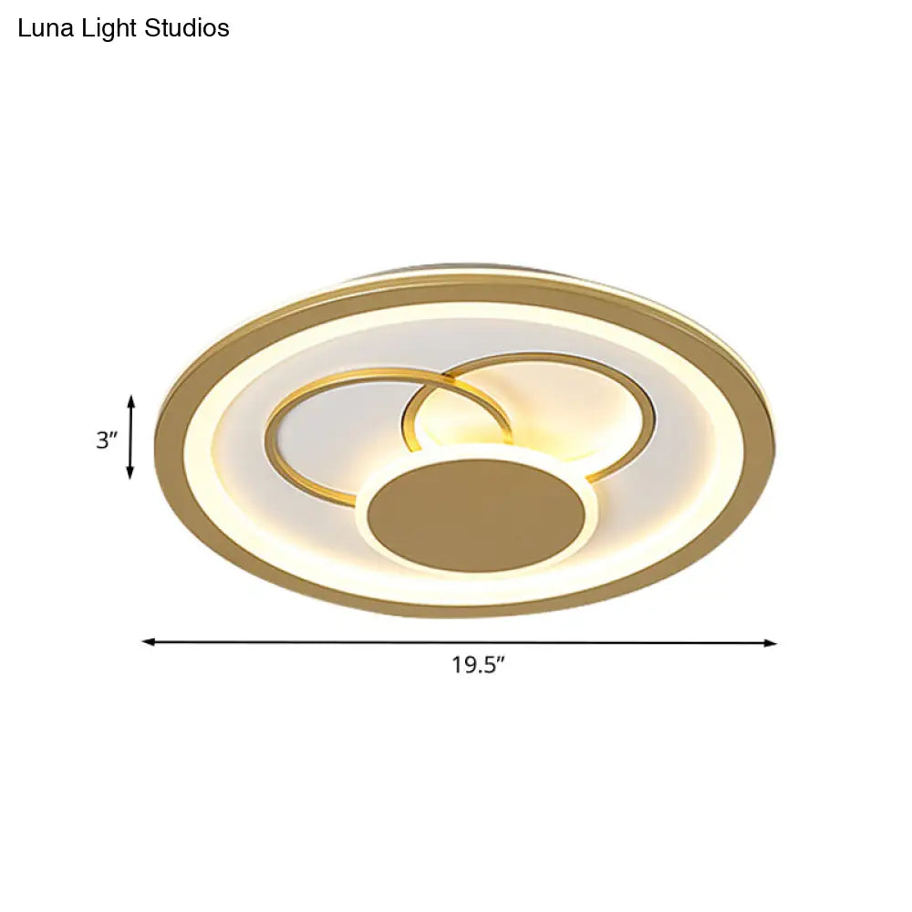 Acrylic Round Flush Mount Fixture - Modernist Led Light In Gold (16/19.5 Dia) Warm/White Glow