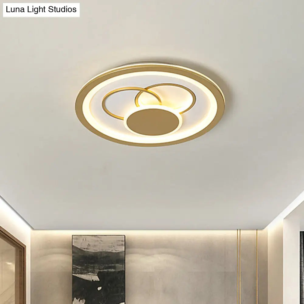 Acrylic Round Flush Mount Fixture - Modernist Led Light In Gold (16/19.5 Dia) Warm/White Glow
