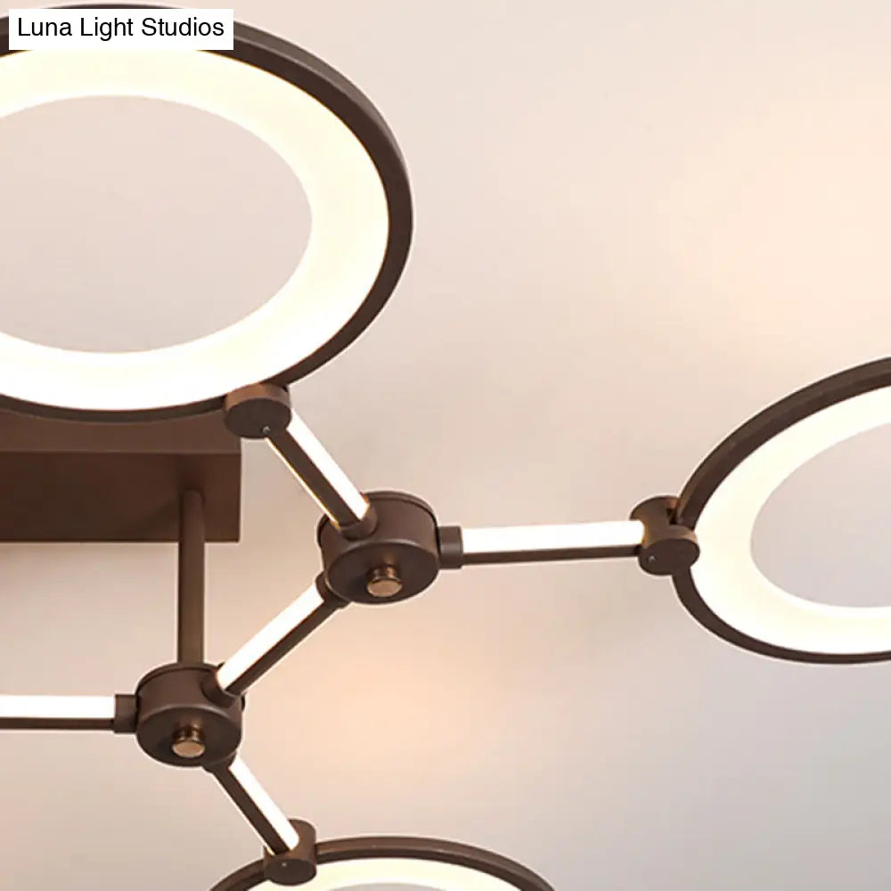 Acrylic Semi Flush Mount Ceiling Lamp - 5 Light Circle Ring Fixture For Contemporary Living Room In