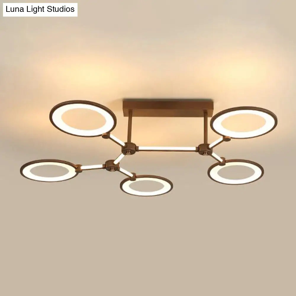 Acrylic Semi Flush Mount Ceiling Lamp - 5 Light Circle Ring Fixture For Contemporary Living Room In