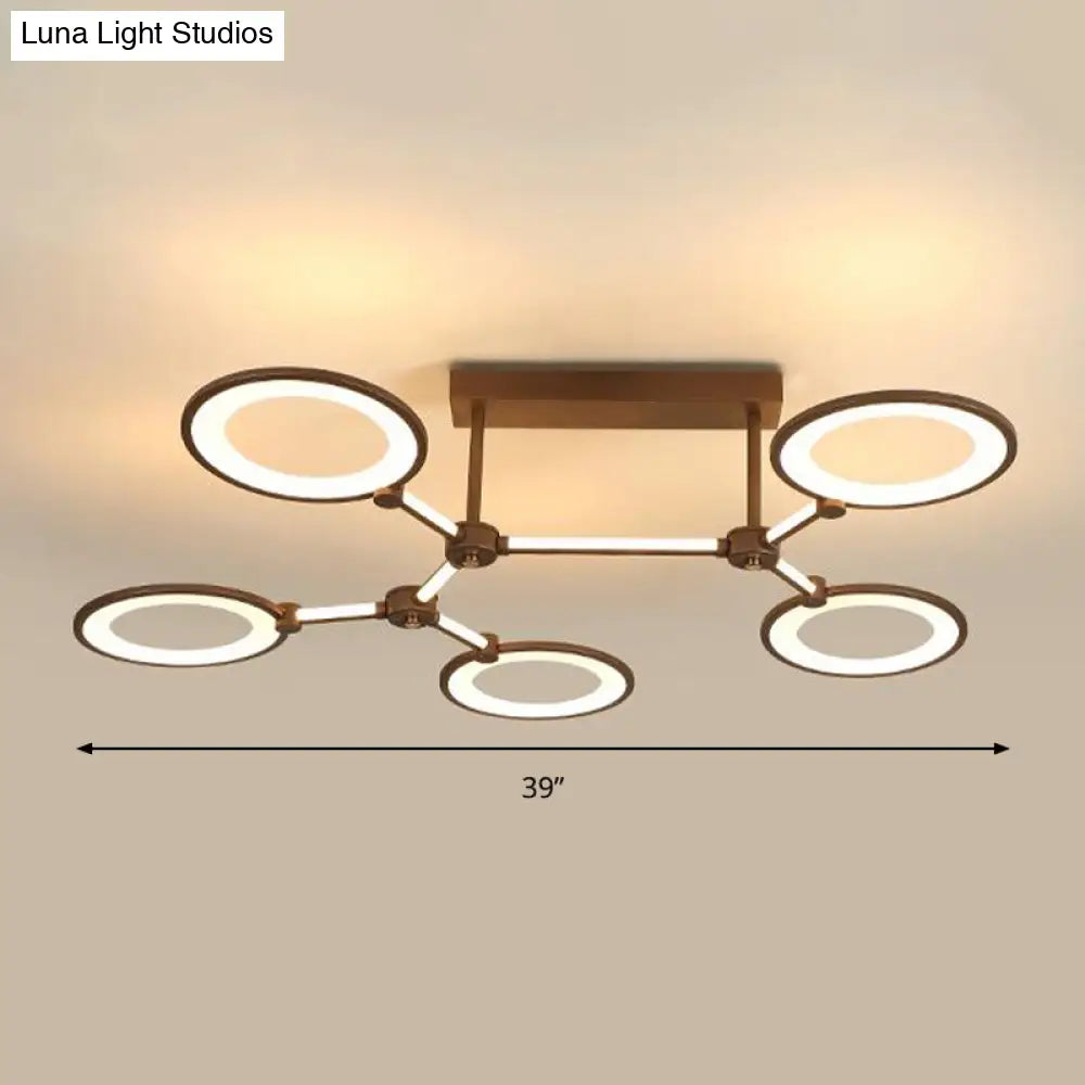 Acrylic Semi Flush Mount Ceiling Lamp - 5 Light Circle Ring Fixture For Contemporary Living Room In