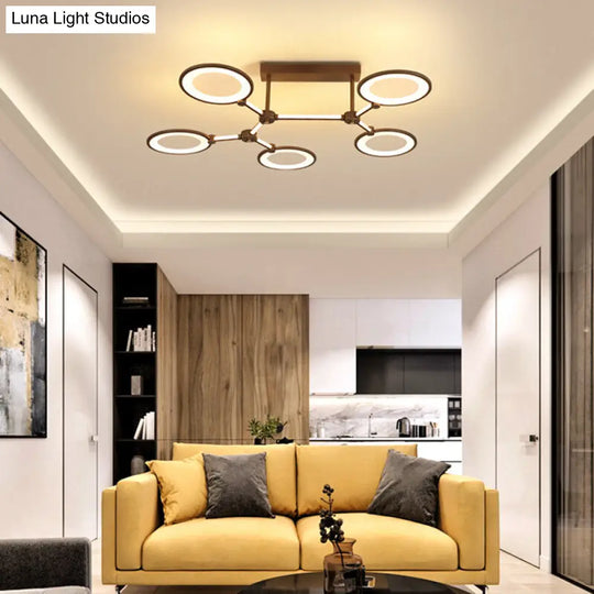 Acrylic Semi Flush Mount Ceiling Lamp - 5 Light Circle Ring Fixture For Contemporary Living Room In