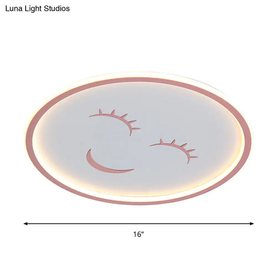 Acrylic Smiling Face Ceiling Light Fixture - Cartoon Led Flush Mount Lamp In Pink With Warm/White