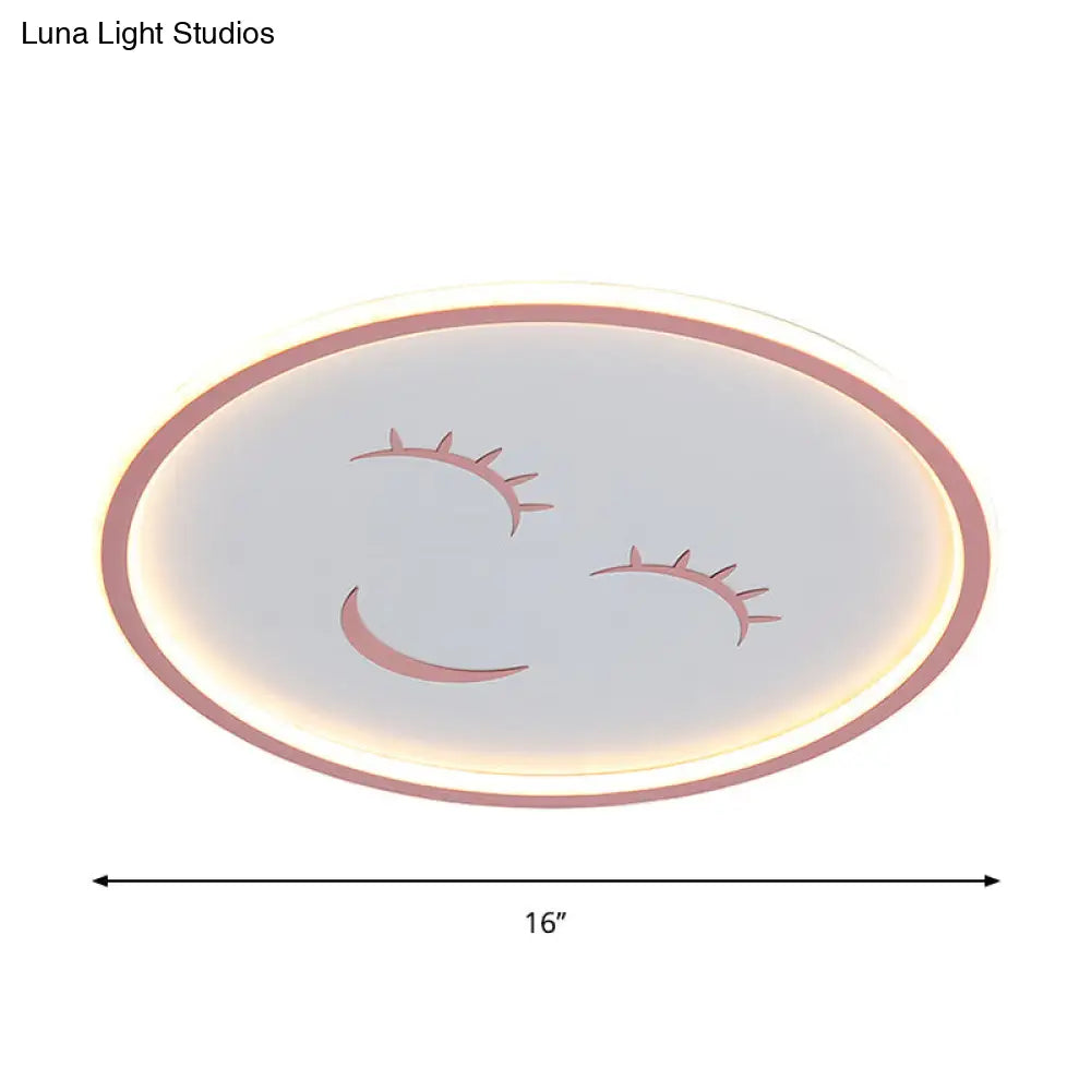 Acrylic Smiling Face Ceiling Light Fixture - Cartoon Led Flush Mount Lamp In Pink With Warm/White