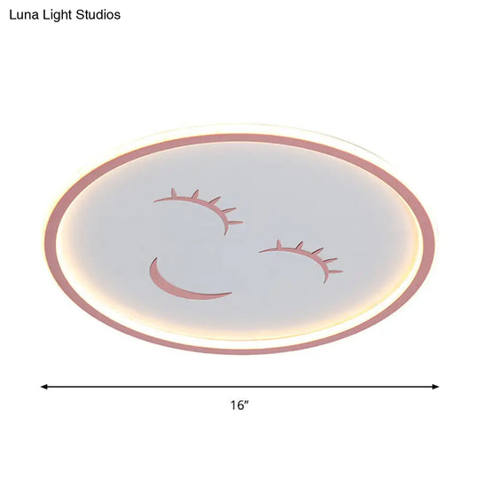 Acrylic Smiling Face Ceiling Light Fixture - Cartoon Led Flush Mount Lamp In Pink With Warm/White