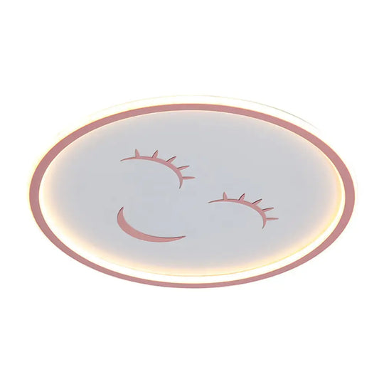 Acrylic Smiling Face Ceiling Light Fixture - Cartoon Led Flush Mount Lamp In Pink With Warm/White